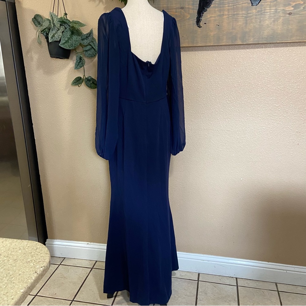 NWOT Lulus Composed Elegance Navy Balloon Sleeve Mermaid Maxi Dress - Picture 4 of 9